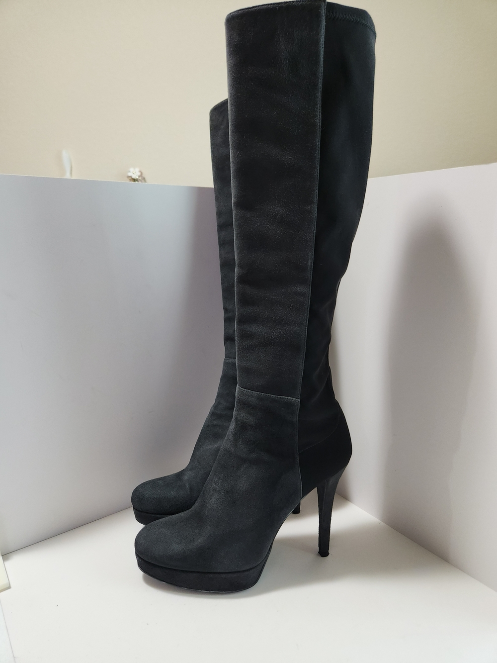 Stuart Weitzman "Skyline" Knee-high Platform Heel Suede & Neoprene Design